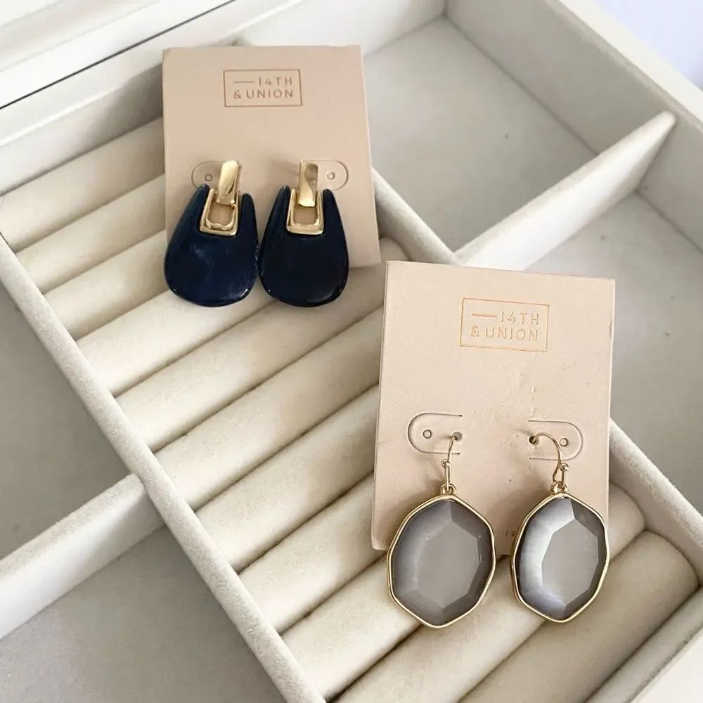 14th and union fashion Grey shiny stone earring and gold and black earring lot